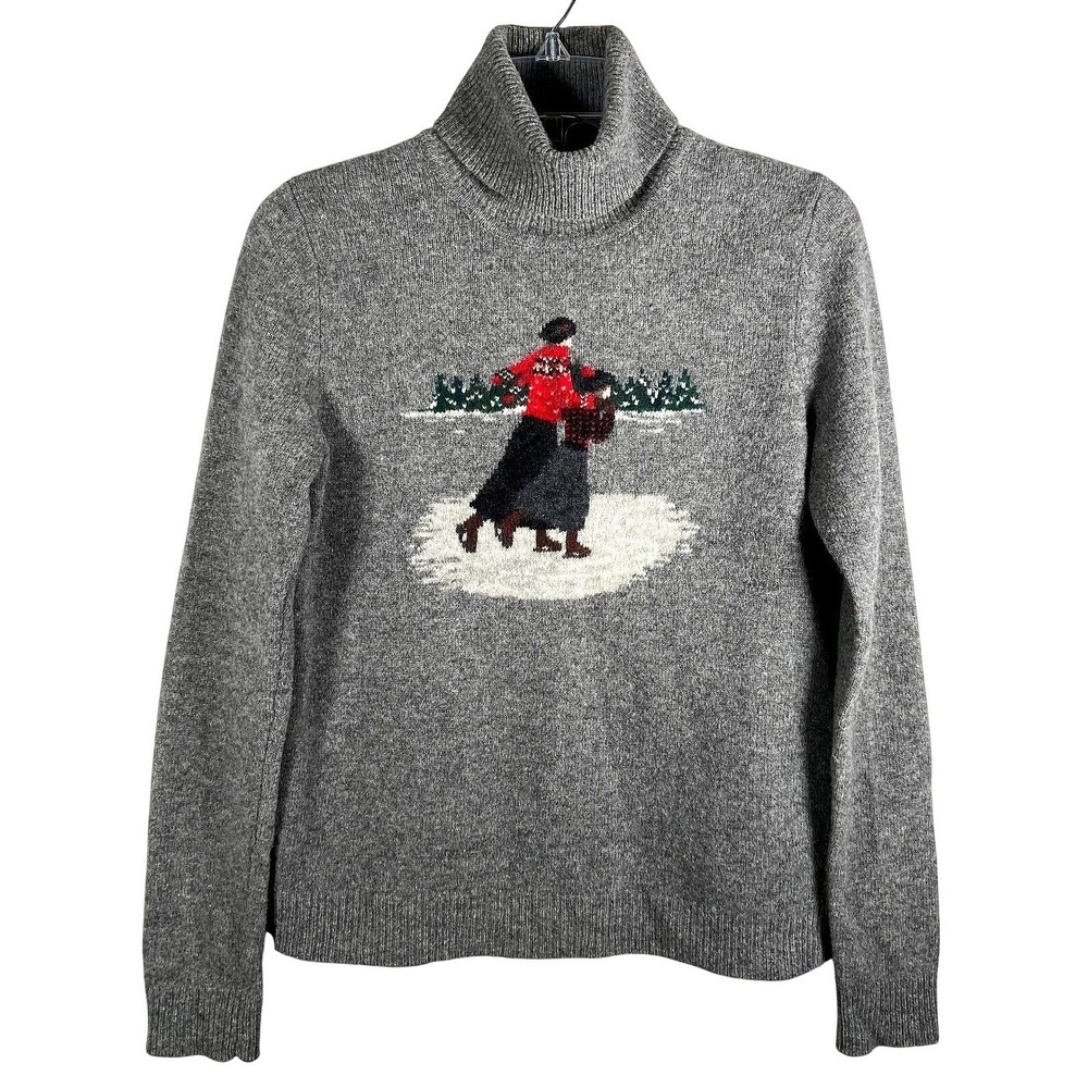 Lauren Ralph Lauren Gray Lambswool Ice Skater Intarsia Turtleneck Sweater‎ Small
